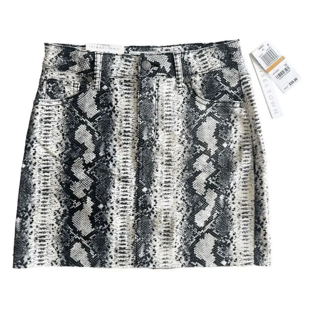 Tinseltown New Snakeskin Mini Skirt Black WhiteโSize 3